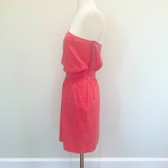 Charlie Jade Coral Pink Silk One Shoulder Cocktail Dress - Picture 7 of 11
